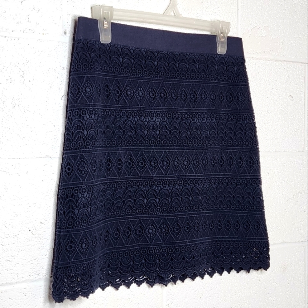 LOFT Navy Lace Overlay Skirt
